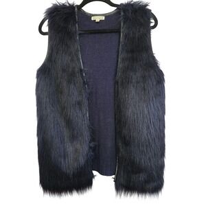 Love on a Hanger Funky Iridescent Blue Violet Black Faux Fur Knit Back Vest M